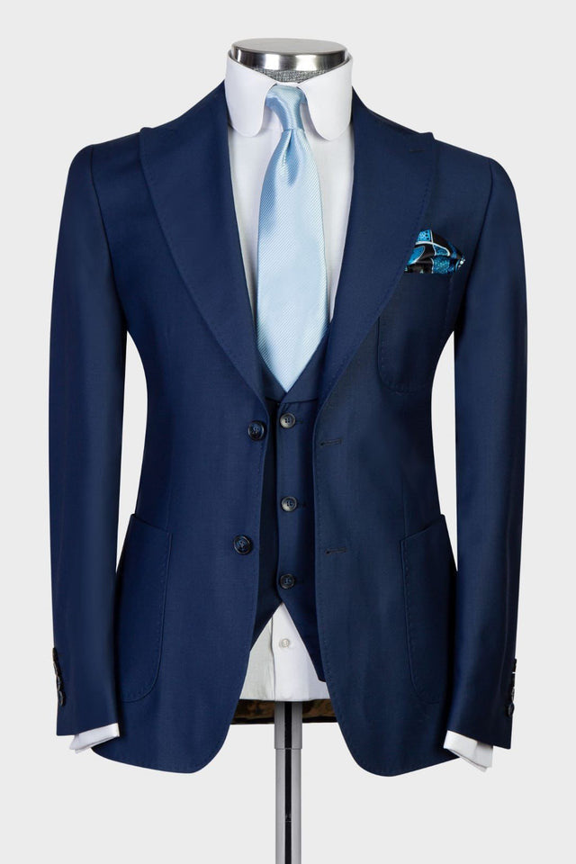 Dud New Arrival Navy Peaked Lapel 3-Piece Business Suit for Men