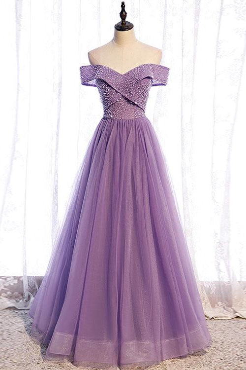 Purple Sequins Sweetheart Off-The-Shoulder Prom Dress