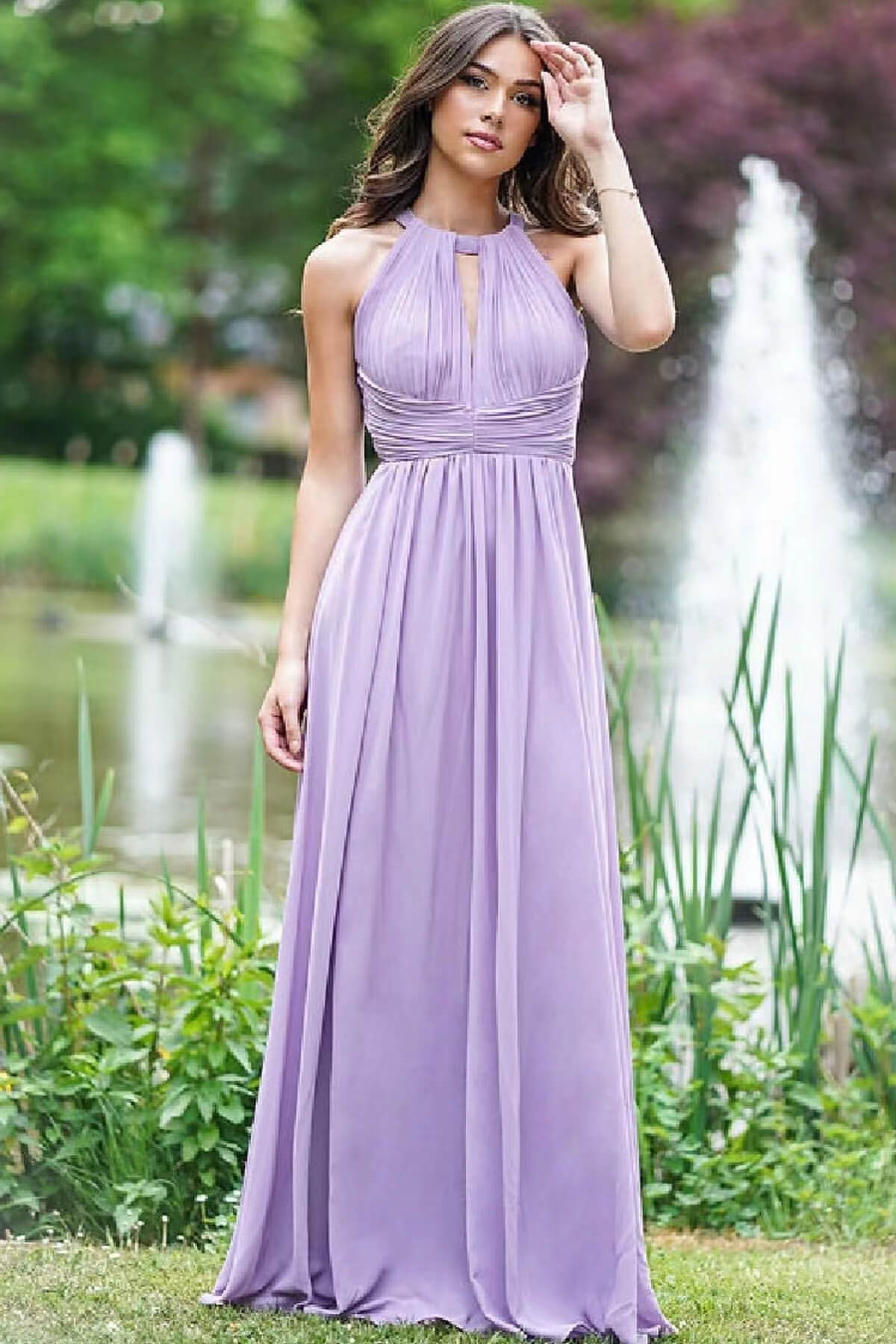 Elegant A-Line Prom Dress with Halter Neckline & Open Back - Lilac