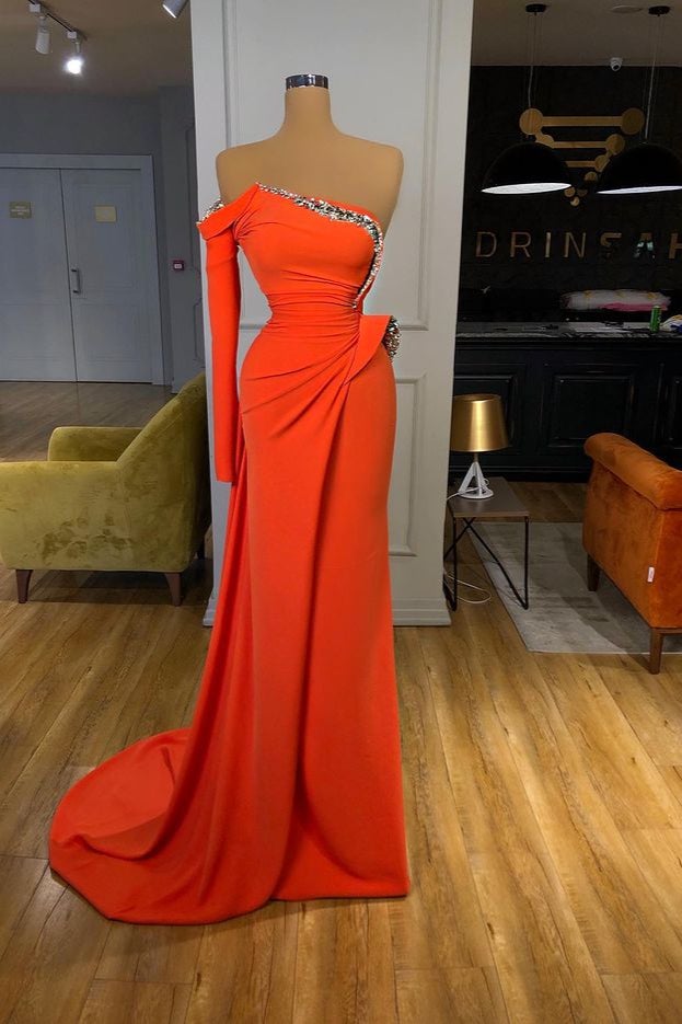 Gorgeous Orange Long Sleeves Sequins Mermaid Prom Dress