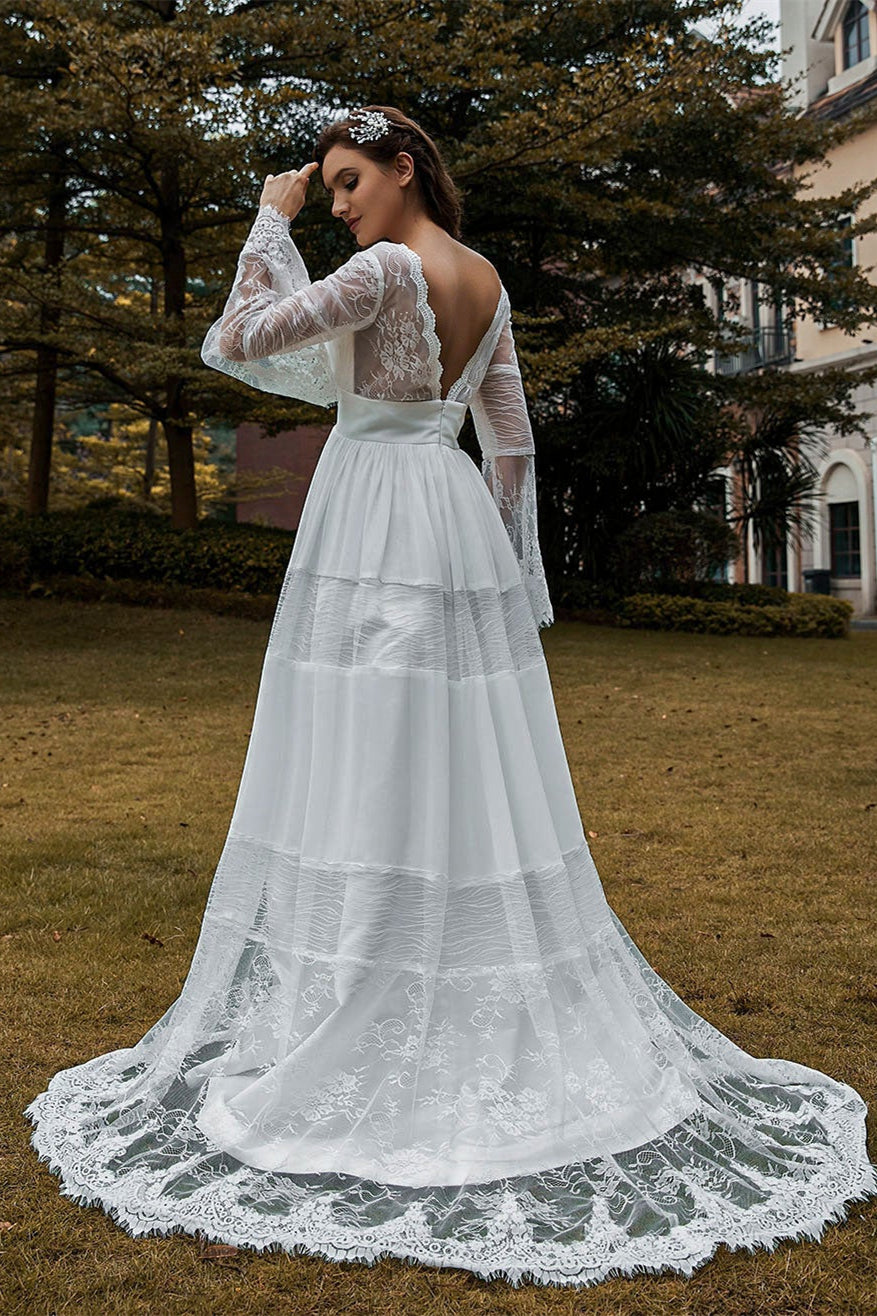 Beautiful Lace Boho Wedding Dress with Long Sleeves