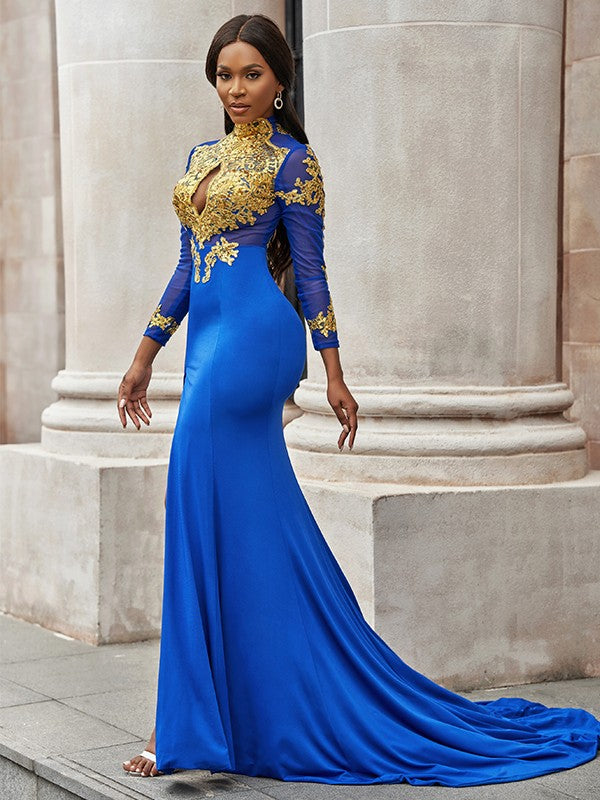 Royal Blue Mermaid Long Sleeves Prom Dress