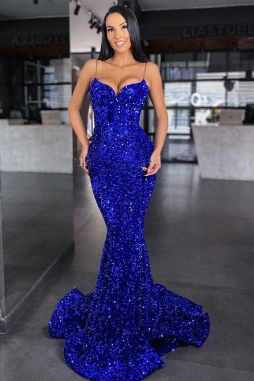 Royal Blue Mermaid Prom Dress with Sequins for Sweethearts