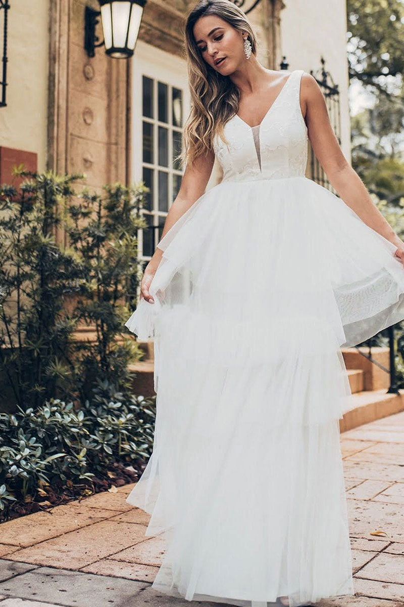 Sleeveless Long Wedding Dress with Layers