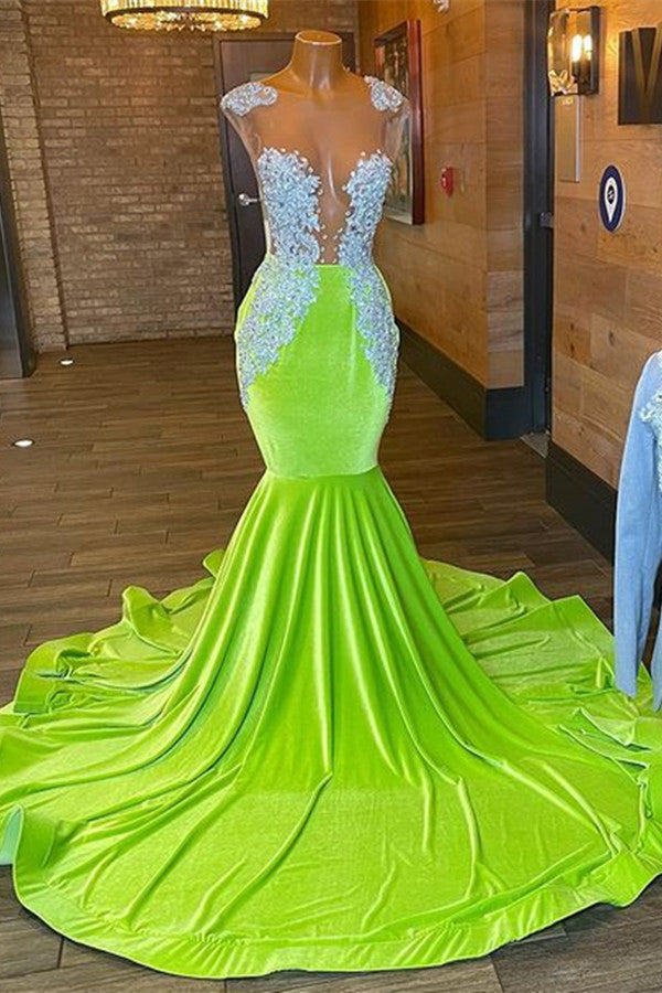 Light Green Mermaid Sleeveless Prom Dress with Beaded Appliques