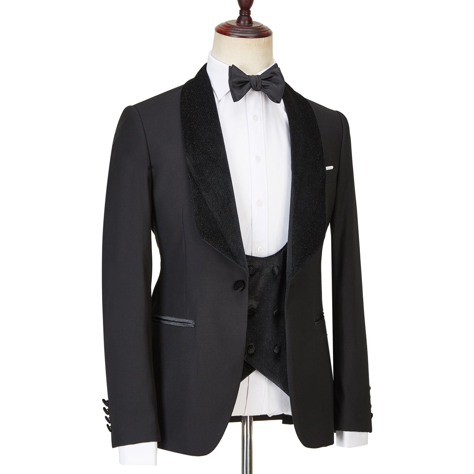 Look Stylish with Jose Modern Three Pieces Black Shawl Lapel Sparkle Men Wedding Suits