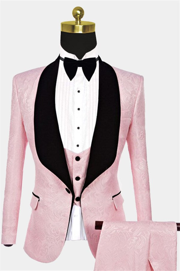 Unique Pink Jacquard Shawl Lapel Tuxedo for Guys