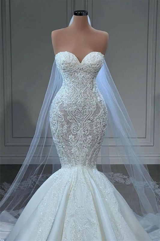 Gorgeous Sleeveless Lace Mermaid Bridal Gown for Weddings