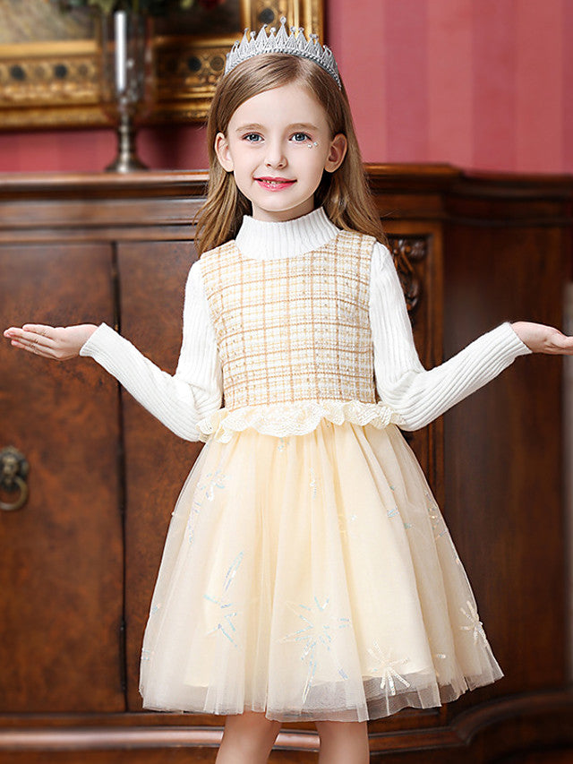 Knee-Length Tulle Flower Girl Dress with Jewel Neckline and Spliced Ruffles