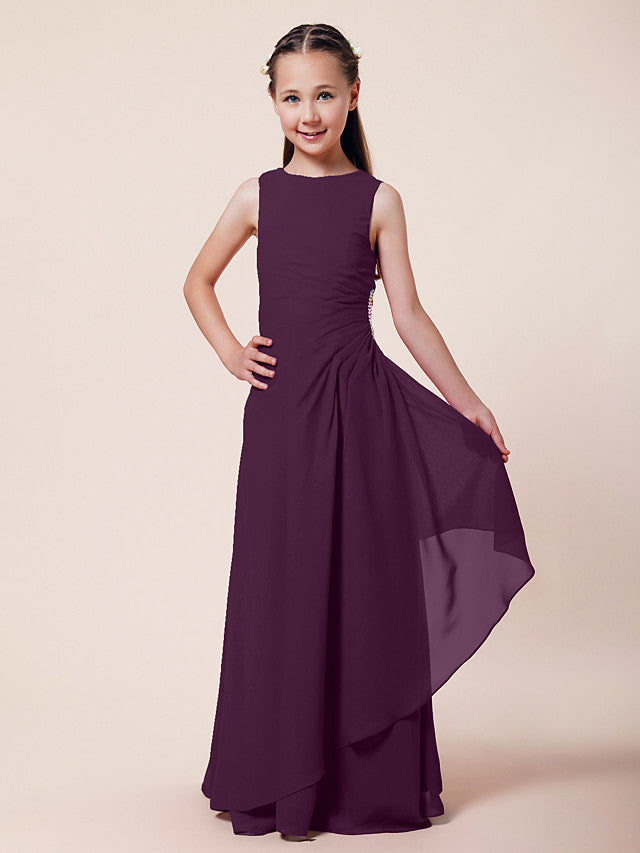 A-Line Chiffon Bridesmaid Dress with Beading and Side Draping for Weddings