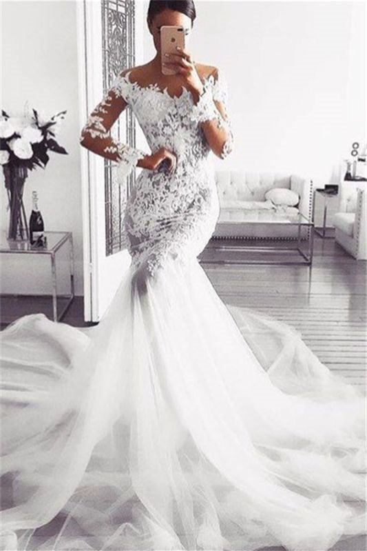 Modern Mermaid Wedding Dress with Lace Appliques - On Sale Now!