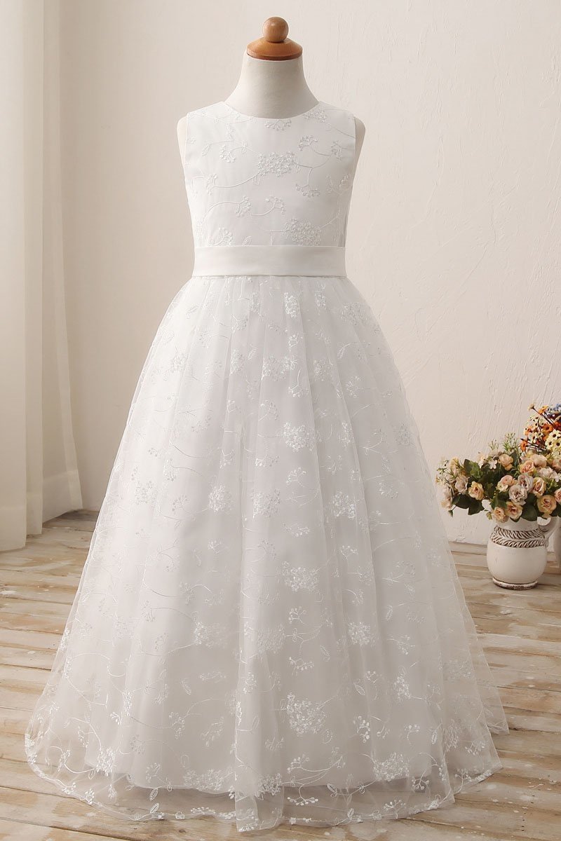 Lace-Accented White Ball Gown for Flower Girls