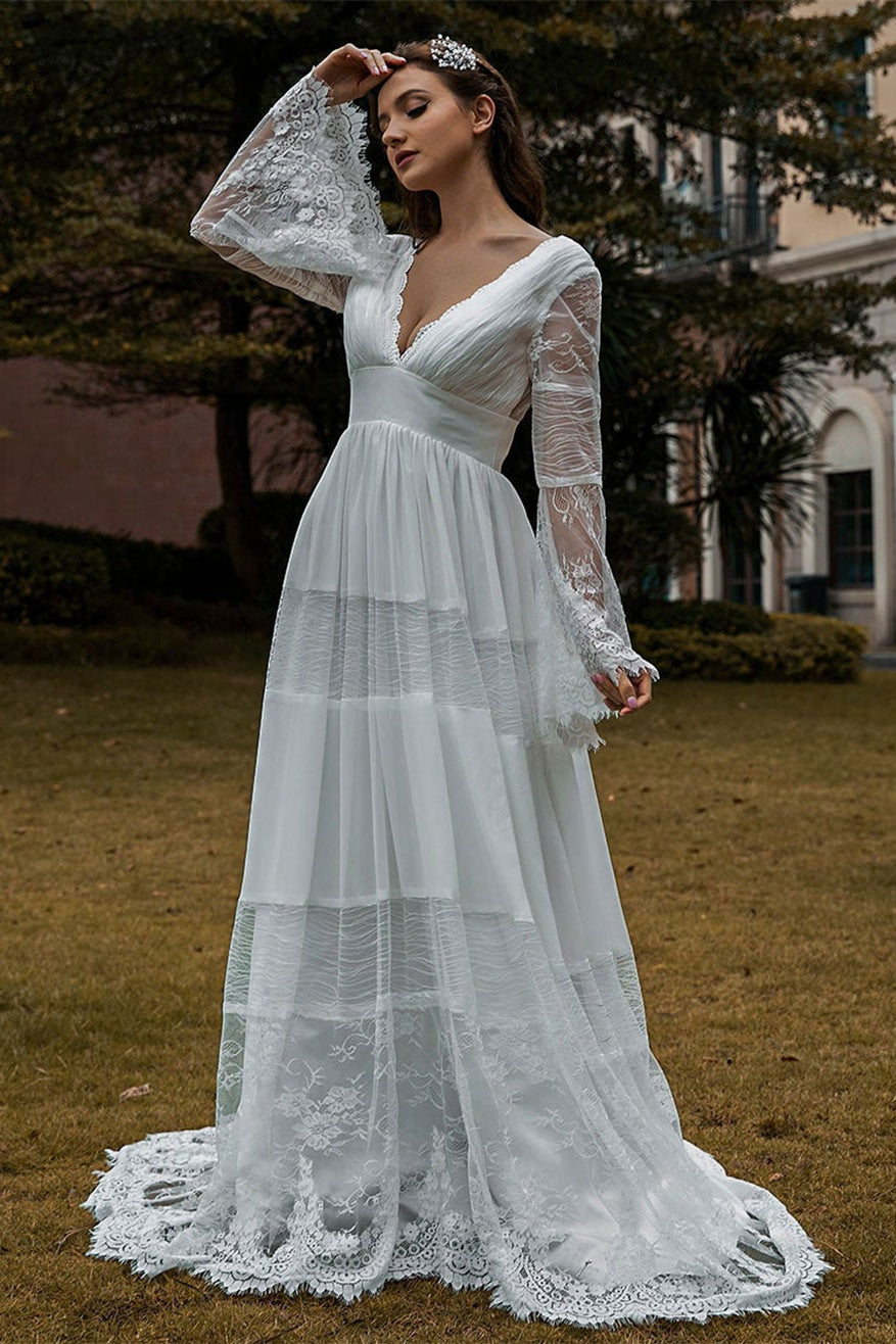 Beautiful Lace Boho Wedding Dress with Long Sleeves