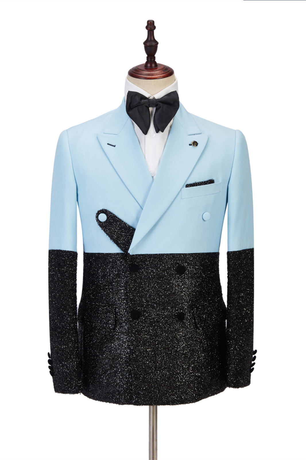 Sky Blue Stitching Sparkle Black 2 Piece Wedding Suit for Men