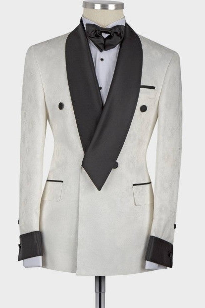 Jaxson White Shawl Lapel Double Breasted Fashion Style Easy Fit Wedding Groom Suit Online