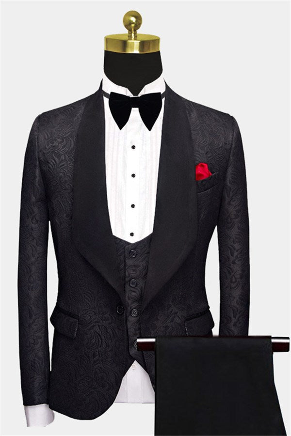 Jacquard Wedding Suits - Business Black Men's Three Pieces Formal Suits