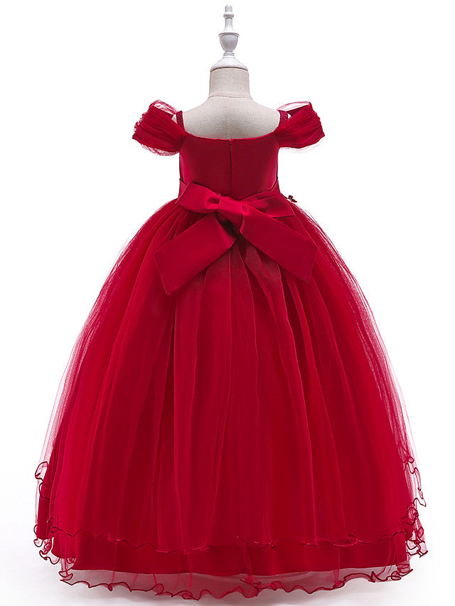 Sleeveless Off Shoulder Ball Gown with Floral Bow-Flower Girl Dress