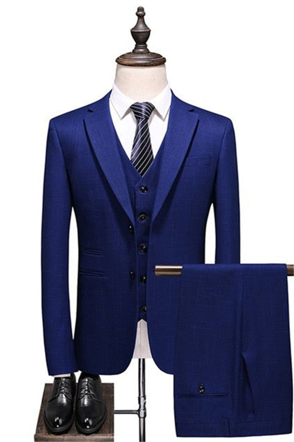 Chic Navy Blue Notched Lapel Wedding Tuxedo Slim Fit