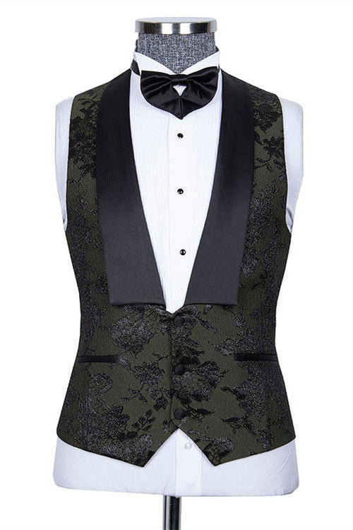 Nathanael Handsome Black 3-Piece Jacquard Peaked Lapel Wedding Groom Suit Online