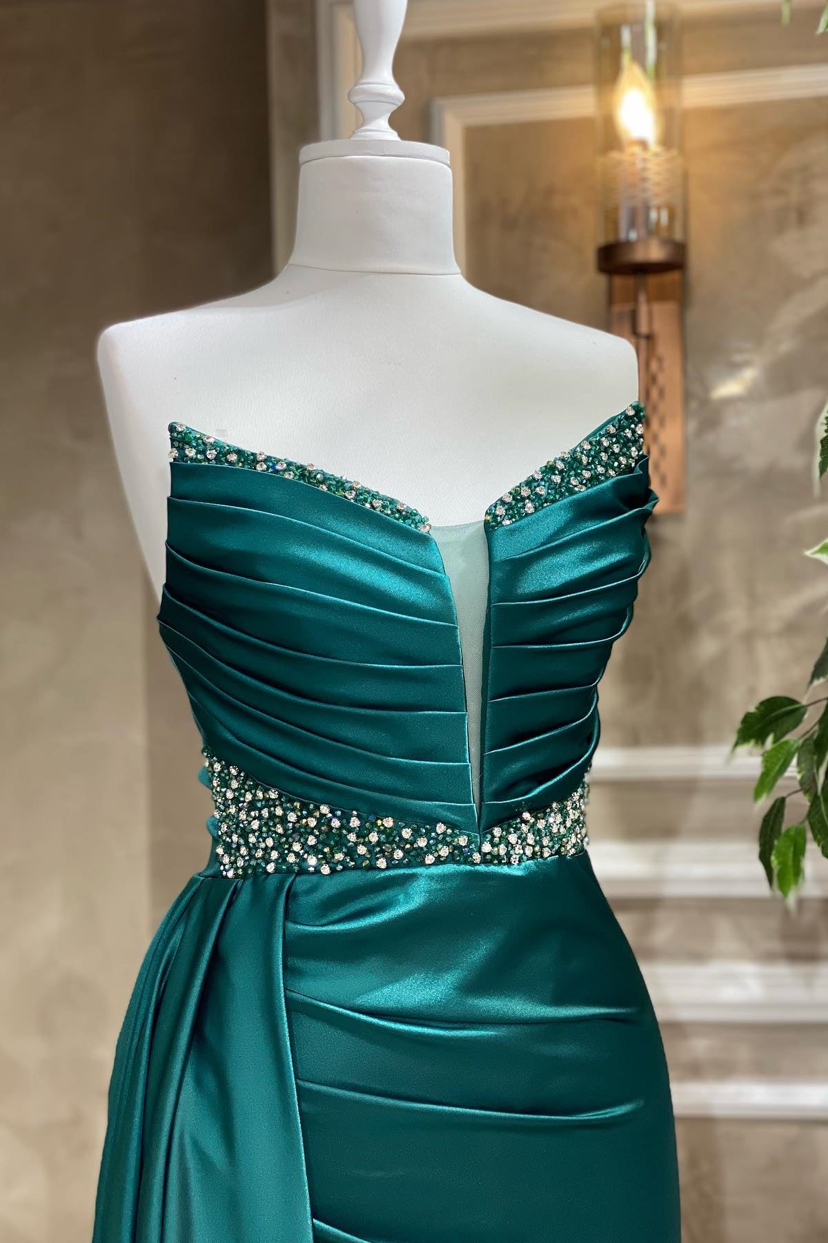 Look Spectacular in a Strapless Mermaid Prom Dress with Beads