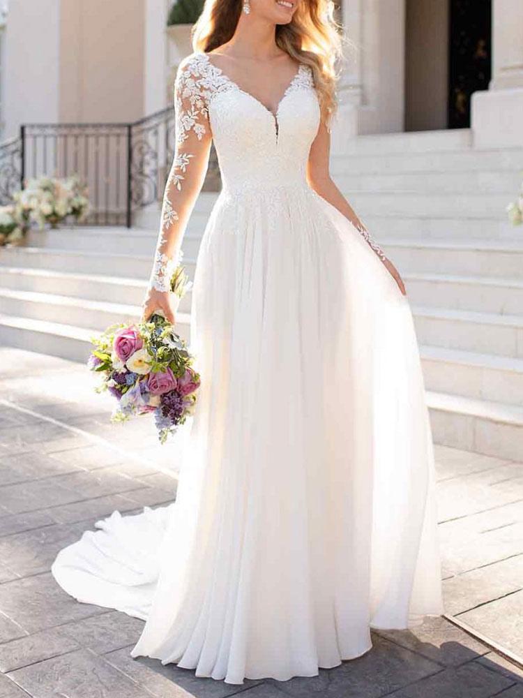 Long Sleeves Lace Tulle Wedding Dress