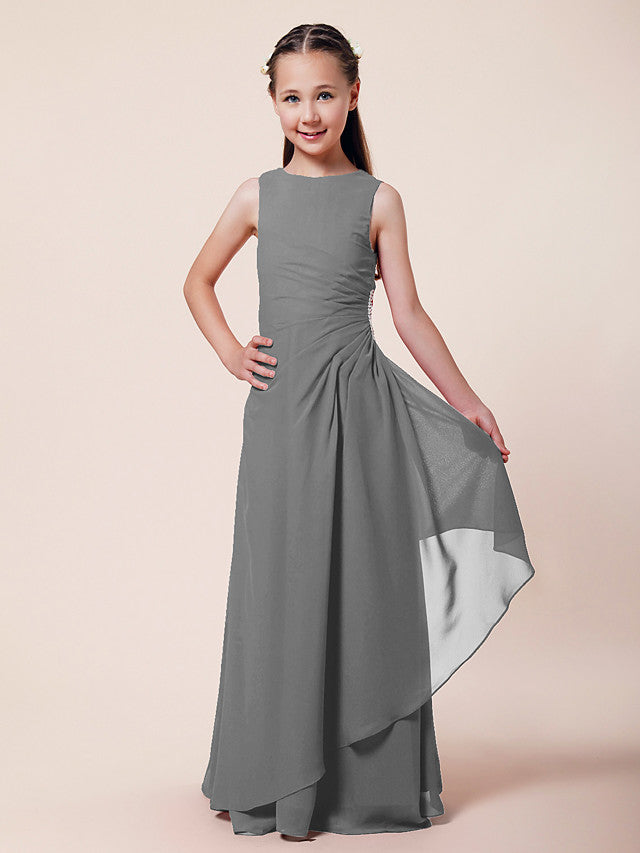 A-Line Chiffon Bridesmaid Dress with Beading and Side Draping for Weddings