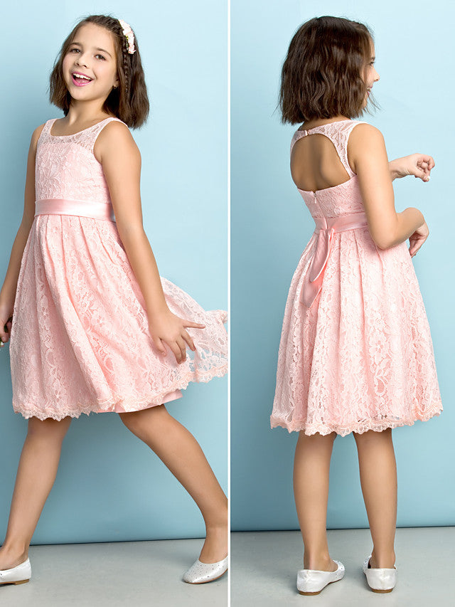 A-Line Scoop Neck Lace Junior Flower Girl Dress for Kids