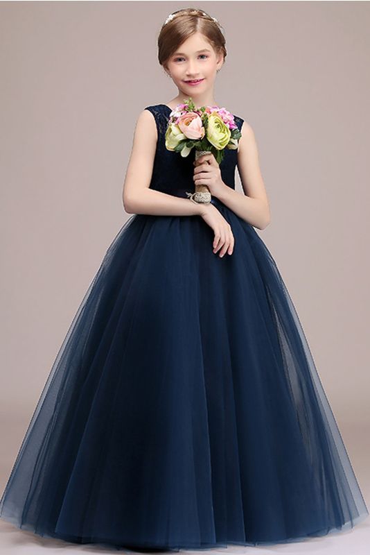 Jewel Illussion Neck Flower Girl Dress with Tulle lace