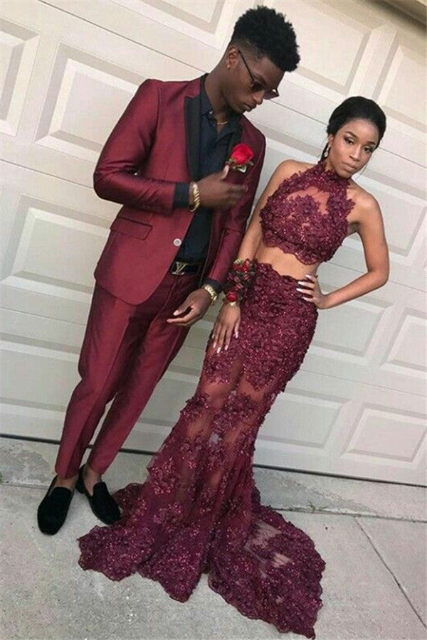 Bespoke Business Prom Suit For Man - Elegant Burgundy Dinner Formal