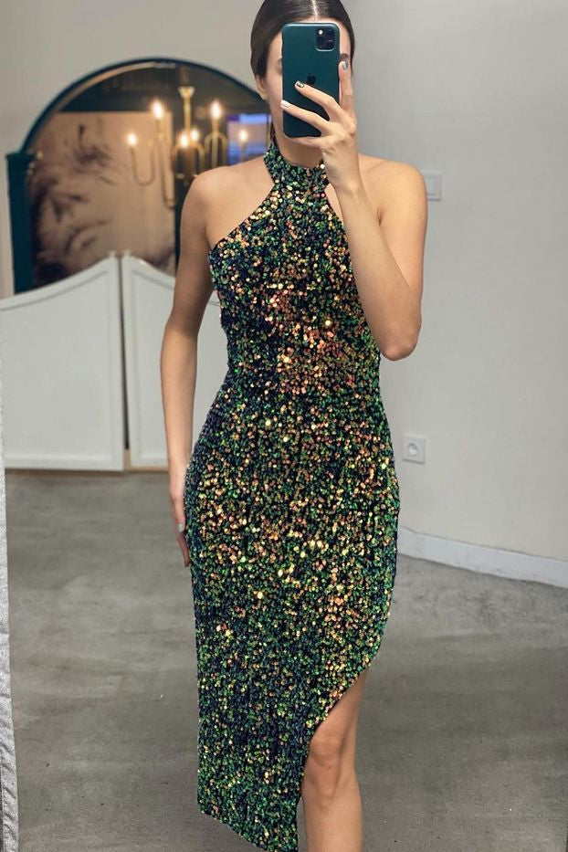 Shop Elegant Halter Mermaid Sequins Dress Online