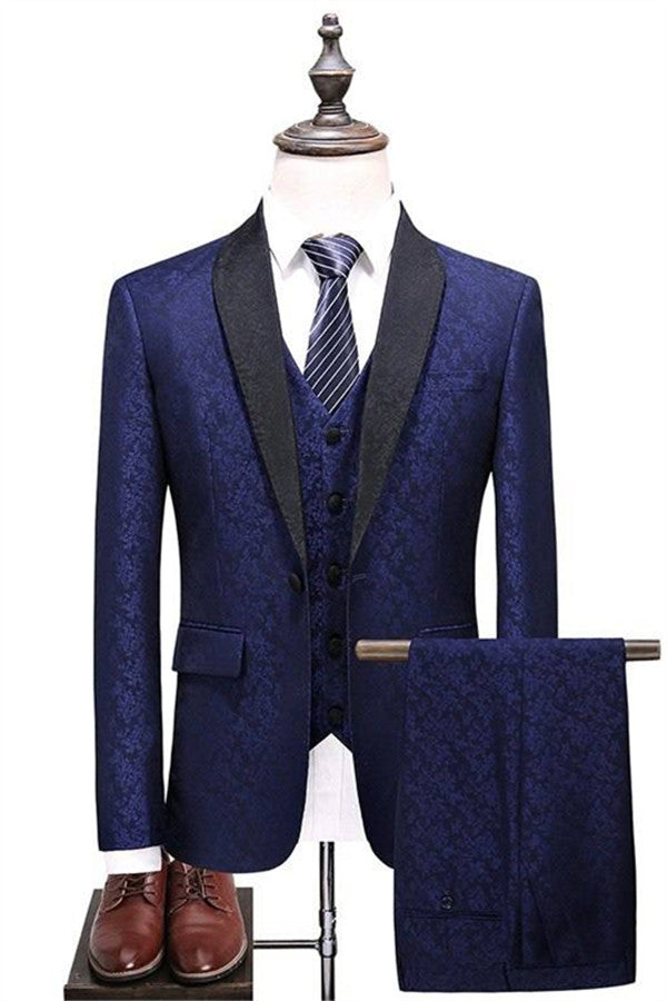 Navy Blue Three Pieces Groomsman Suit Tuxedo with Shawl Lapel