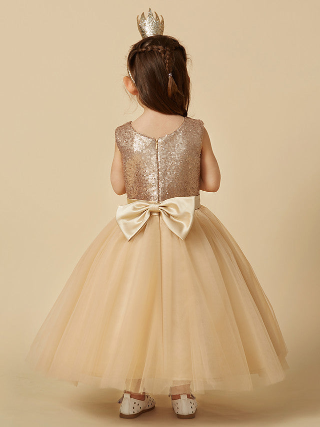 Beautiful Tulle Sleeveless Jewel Neck Flower Girl Dress with Sequins