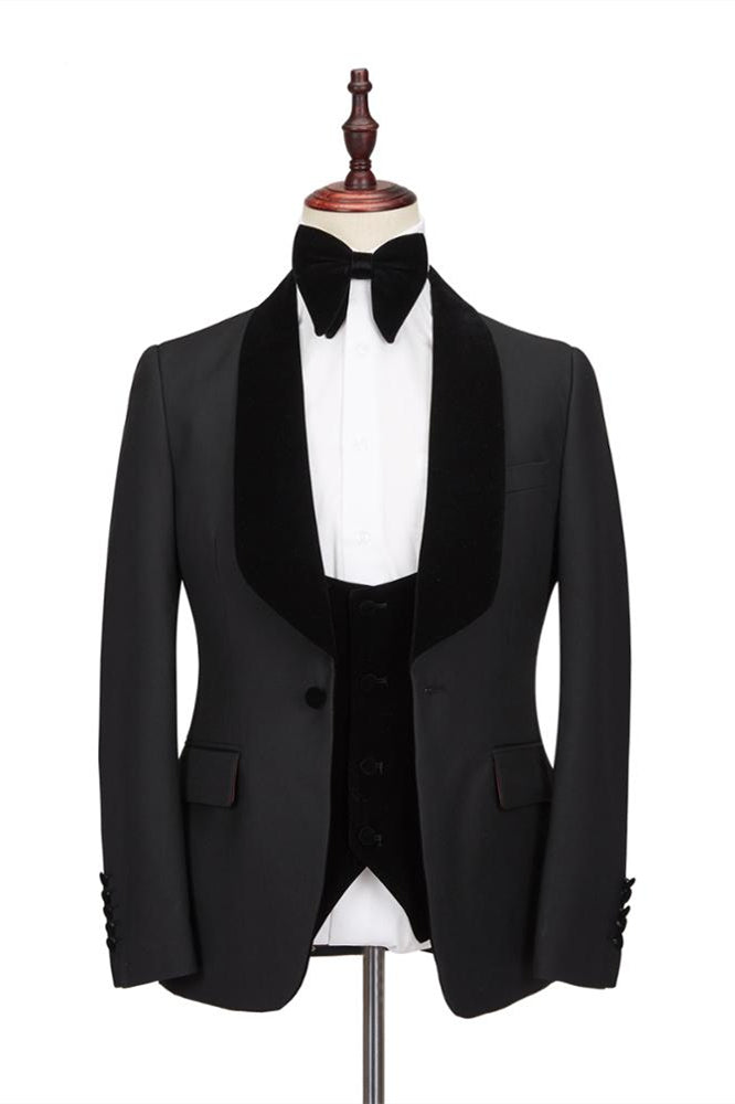 Classic Black One Button Tailcoat with Stitched Velvet Shawl Lapel for Men's Formal Wedding Suits Online