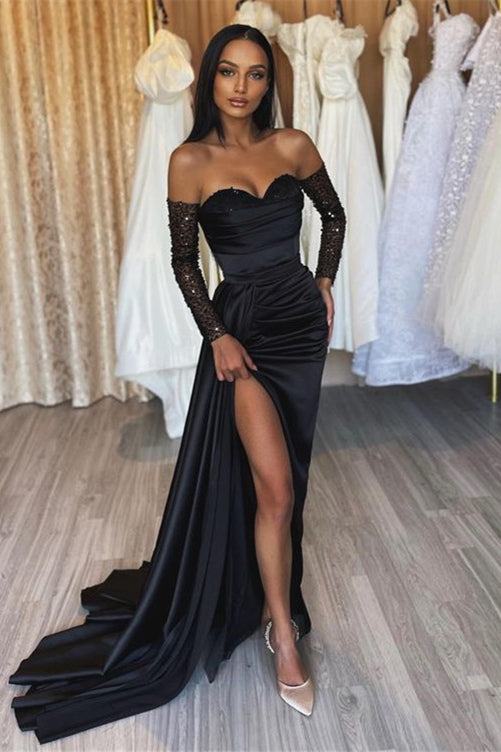 Mermaid Evening Dress With Split - Black Sequins