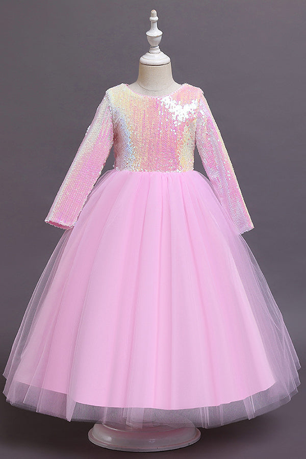 Long Sleeve Flower Girl Dress with Sequins for a Tea Length Look