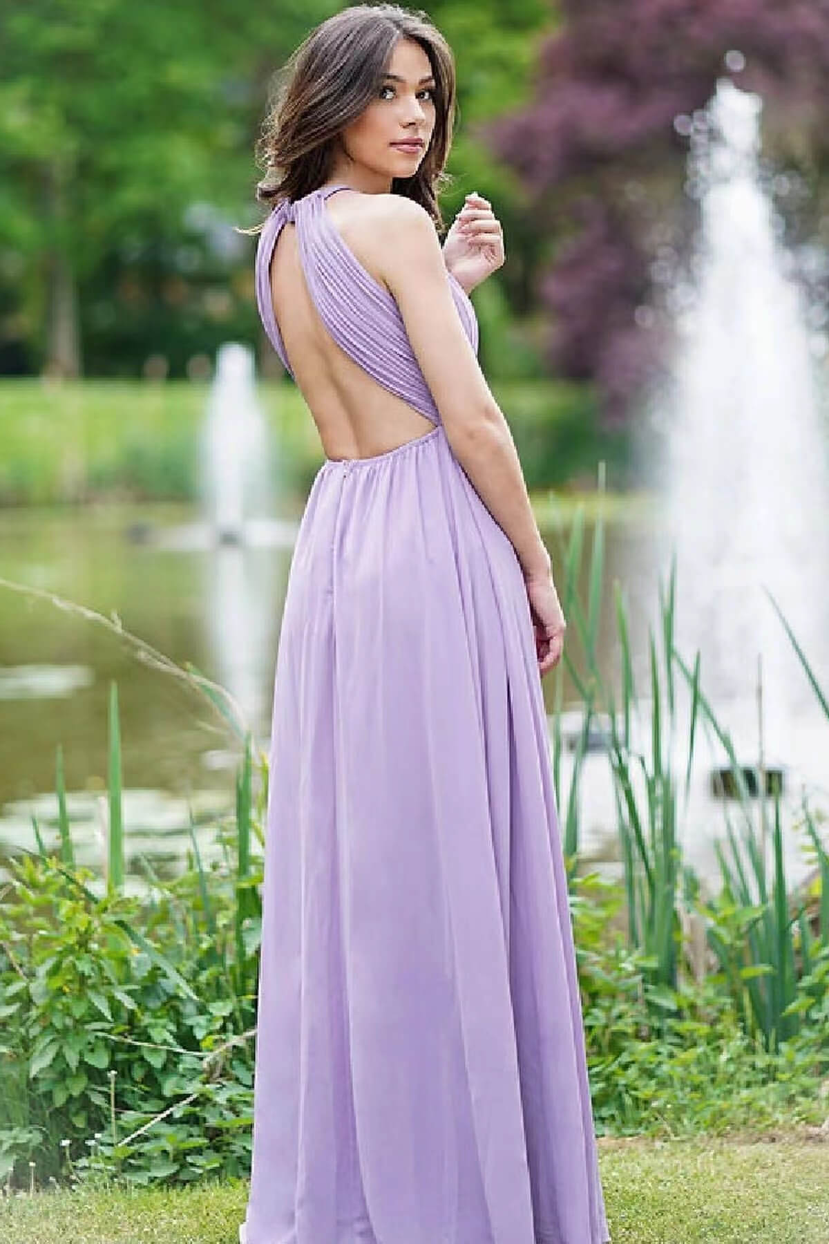 Elegant A-Line Prom Dress with Halter Neckline & Open Back - Lilac