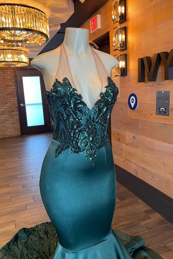 Unique Prom Dress with Appliques and Beads - Halter Sleeveless Mermaid