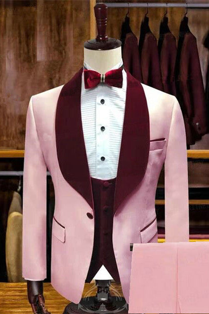 Tyson Candy Pink Stylish Shawl Lapel Slim Fit Men Suits for Weddings