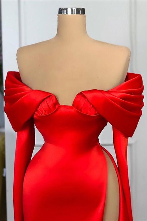 Glamorous Red Mermaid Prom Dress with Off-The-Shoulder Long Sleeves