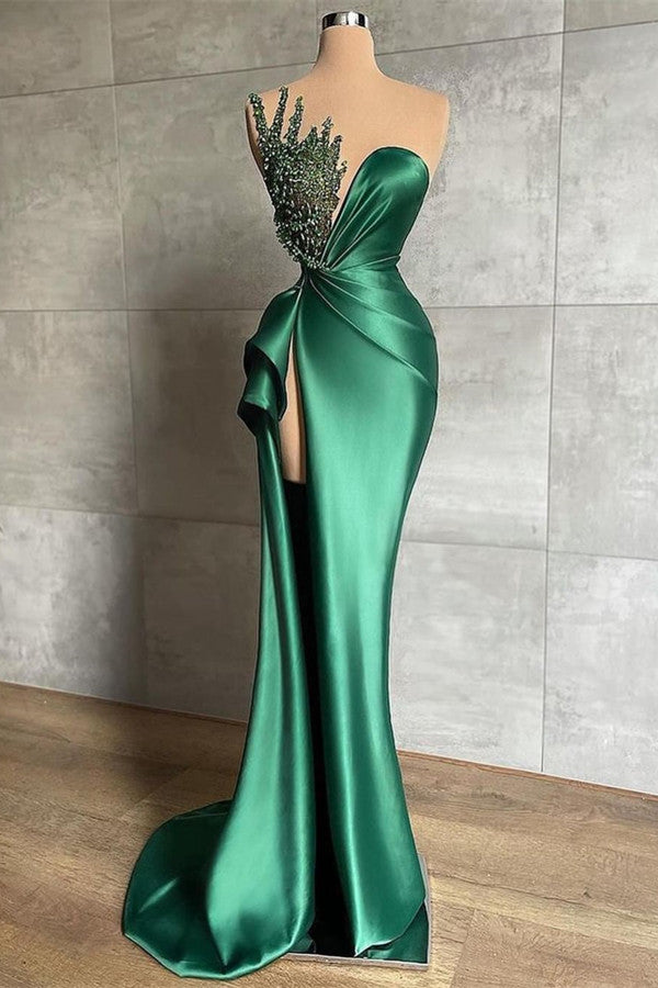 Gorgeous Emerald Green Mermaid Evening Dress With Split & Appliques