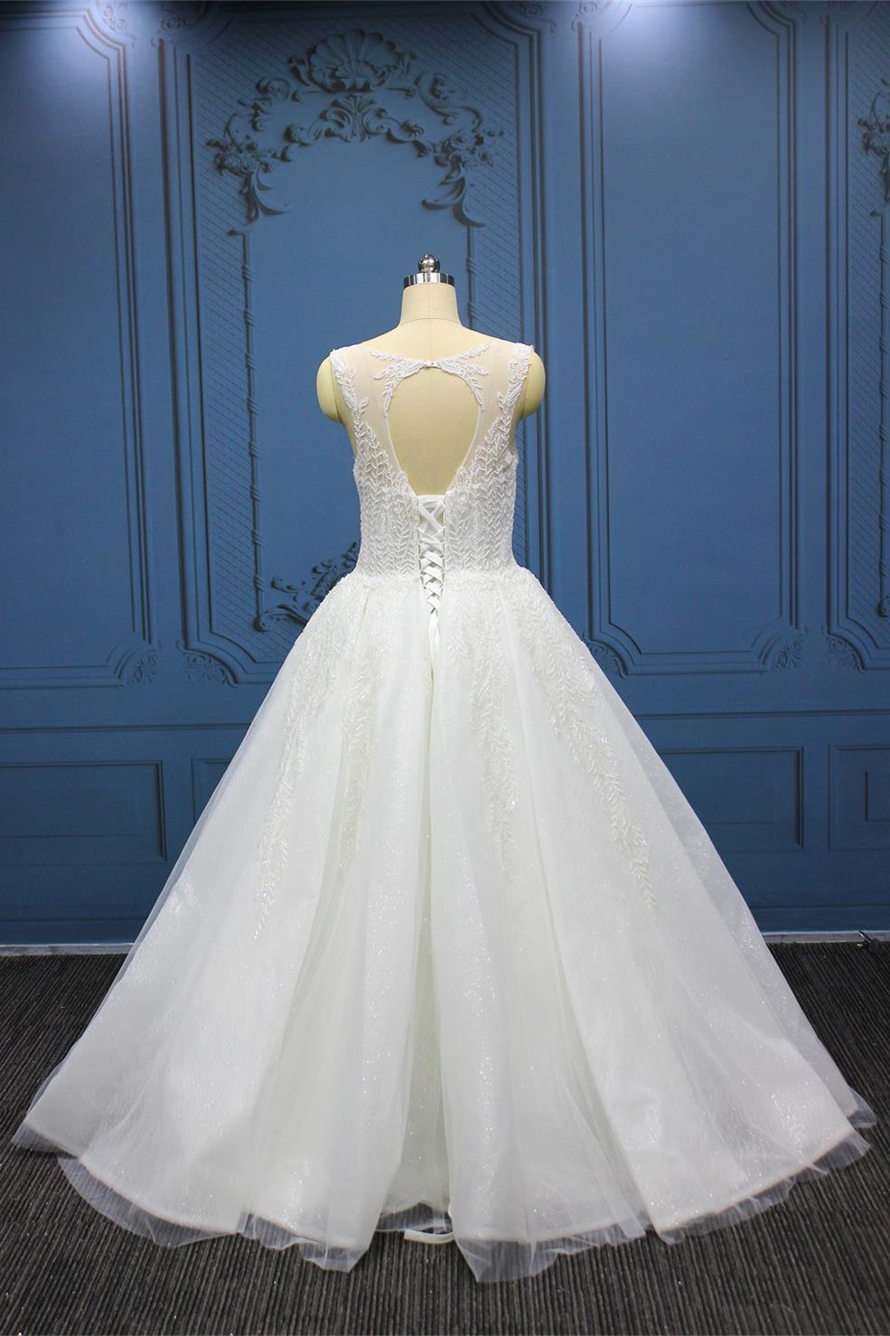 White A Line Sweetheart Wedding Dress with Flash Powder Appliques and Open Back