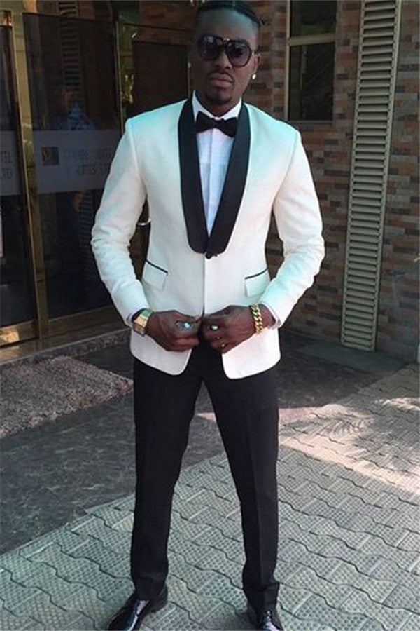 Romantic White One Button Wedding Suit for Men