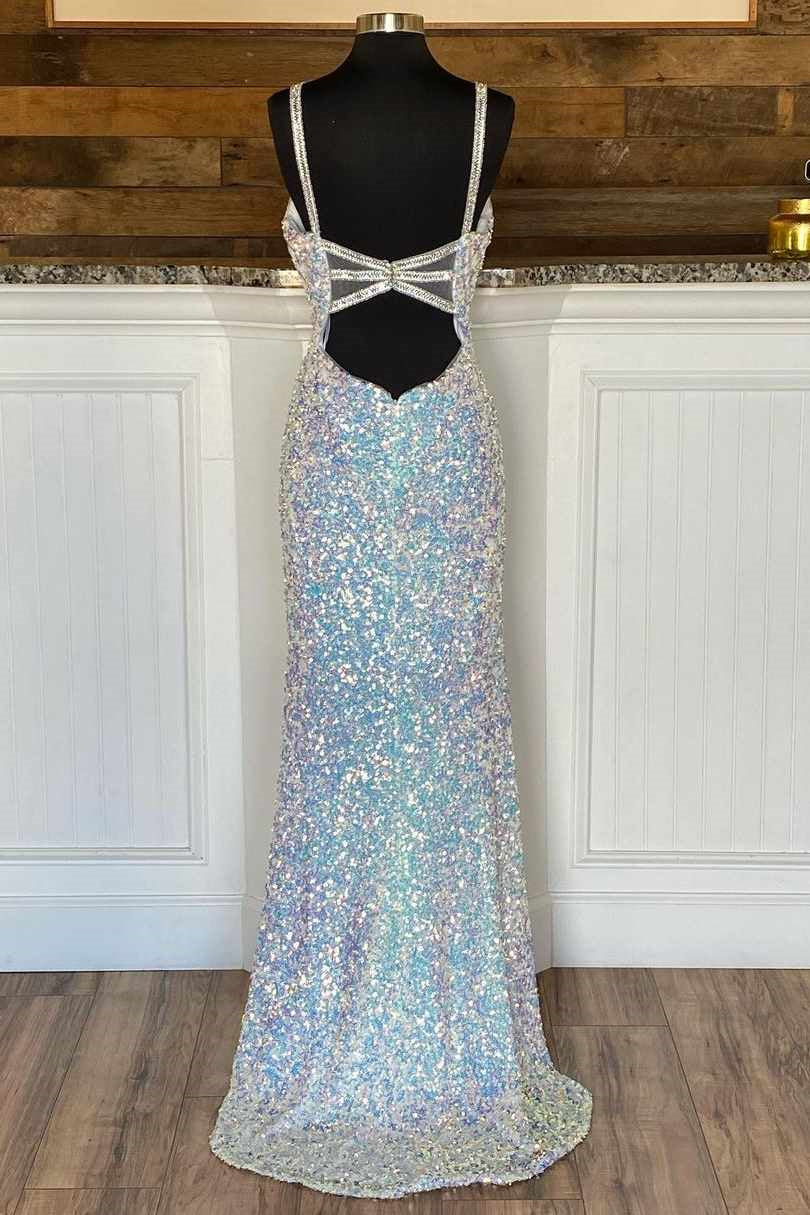 Stunning Sparkle Mermaid Evening Dress With Split Spaghetti-Straps and Sequins