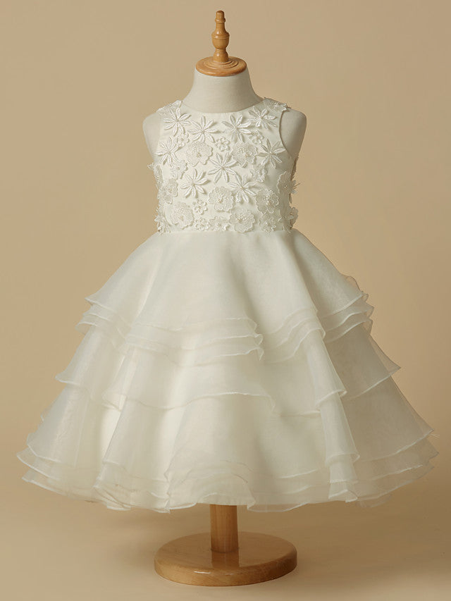 Elegant Flower Girl Dress - Lace Organza Sleeveless Scoop Neck A-Line Knee Length