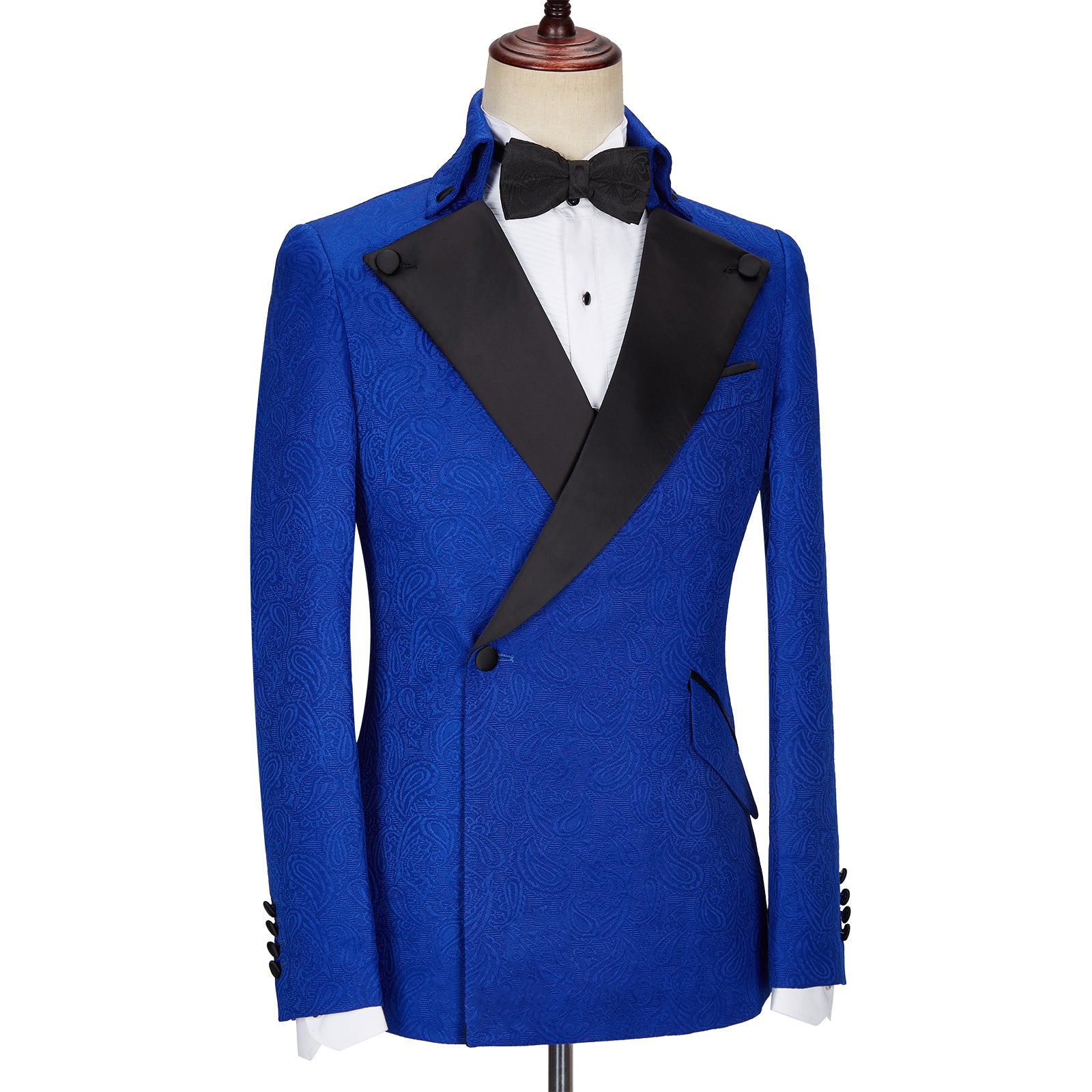 Royal Blue Jacquard Wedding Suits with Black Lapel - Dean Fashion New Arrival