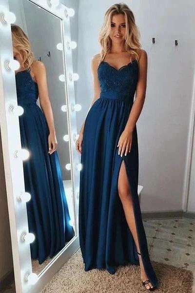 Elegant Spaghetti-Straps Prom Dress Split