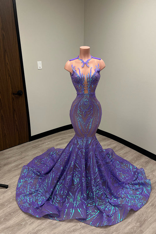 Mermaid Prom Dress with Laser Light & Crew Neck Sleeveless Court