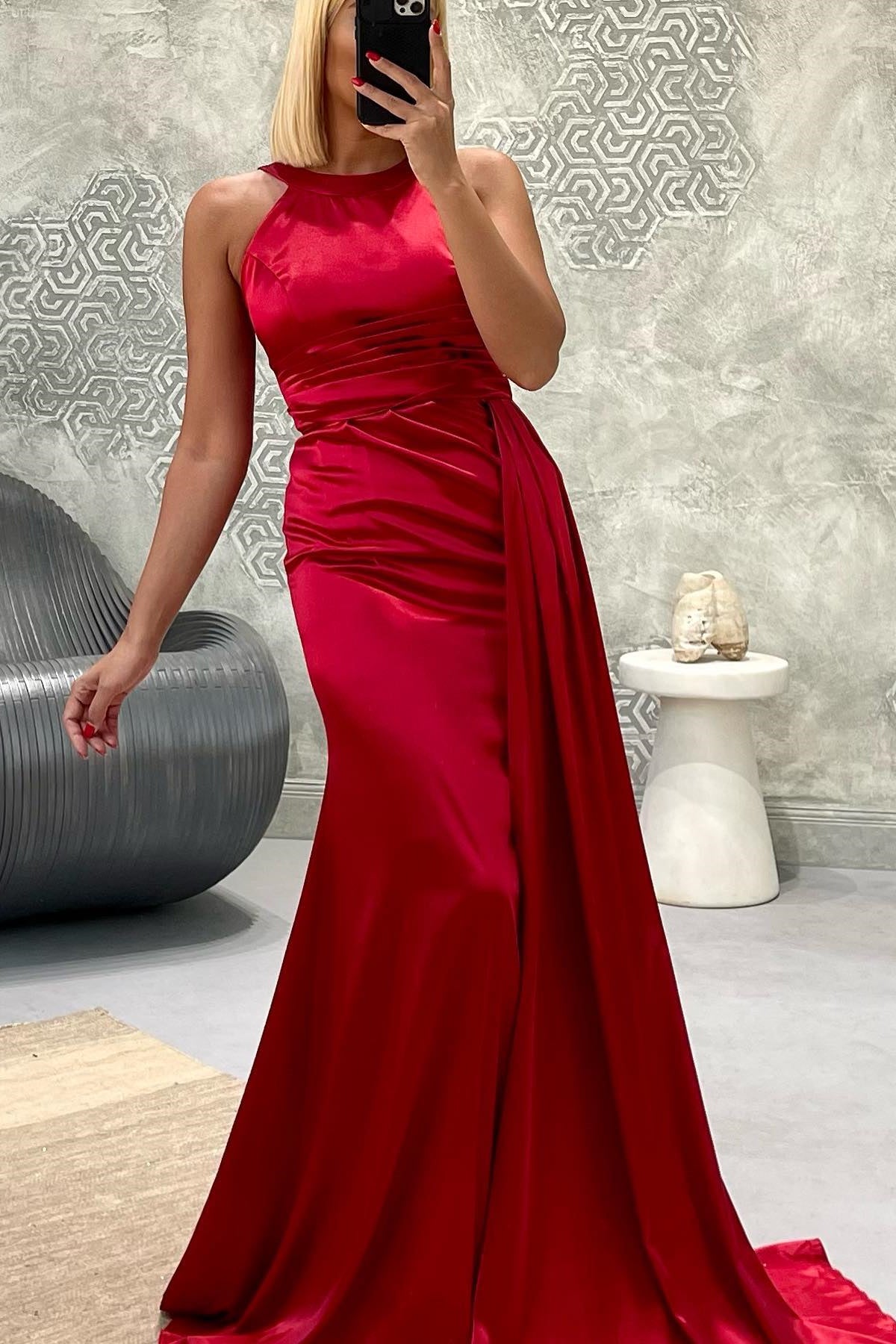 GorgeousJewel Strapless Mermaid Long Prom Dress with Pleated Detail