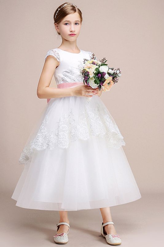 Lovely Jewel Cap Sleeves Flower Girl Dress Tulle