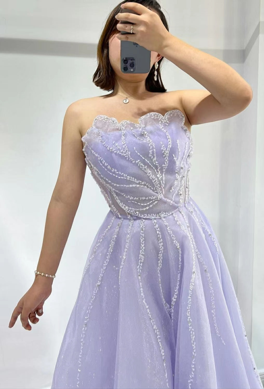 Lilac Strapless Prom Dress with Sequins and Beads